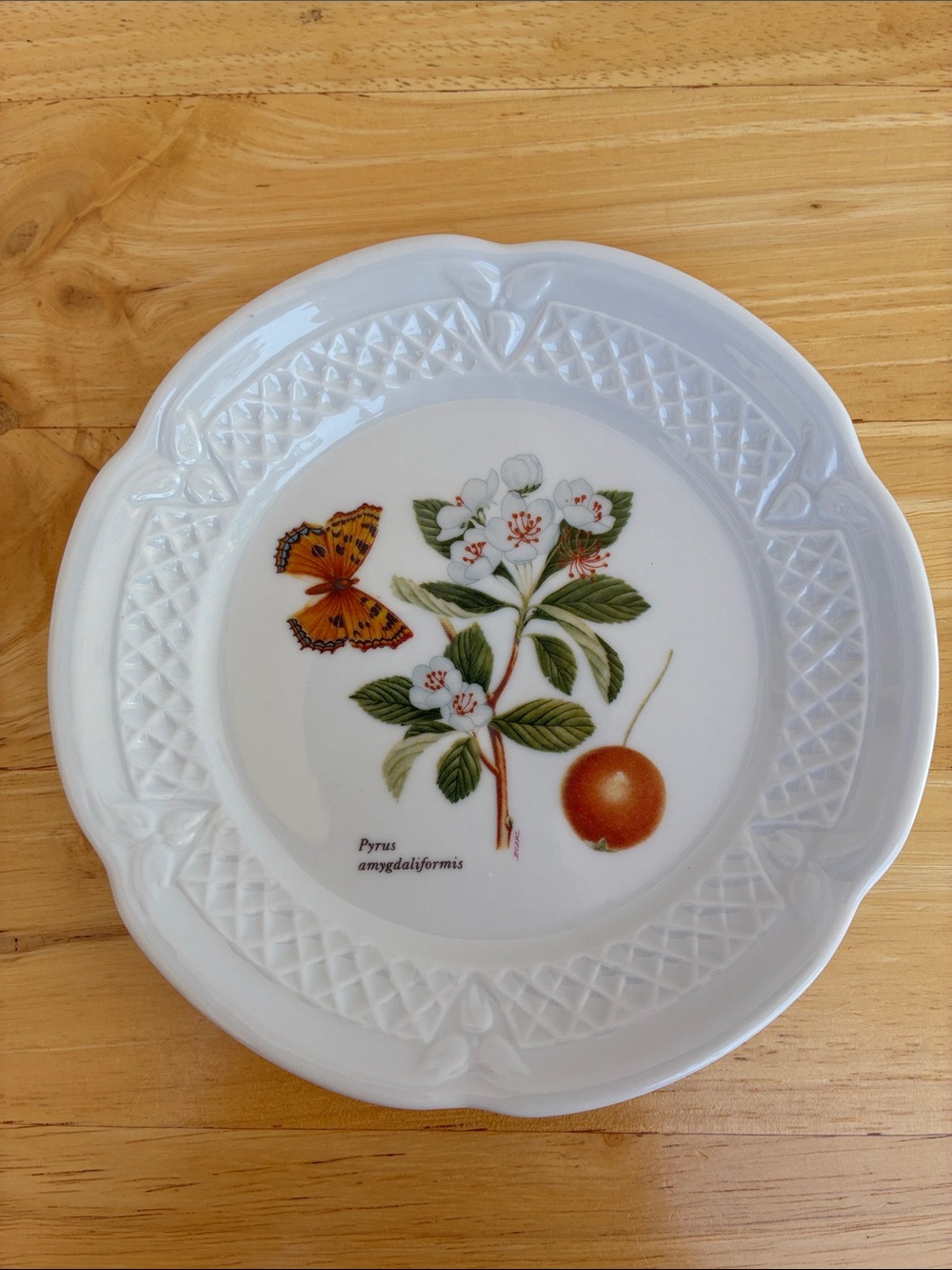 Lourioux White porcelain canape plate with Cherry & Butterfly print